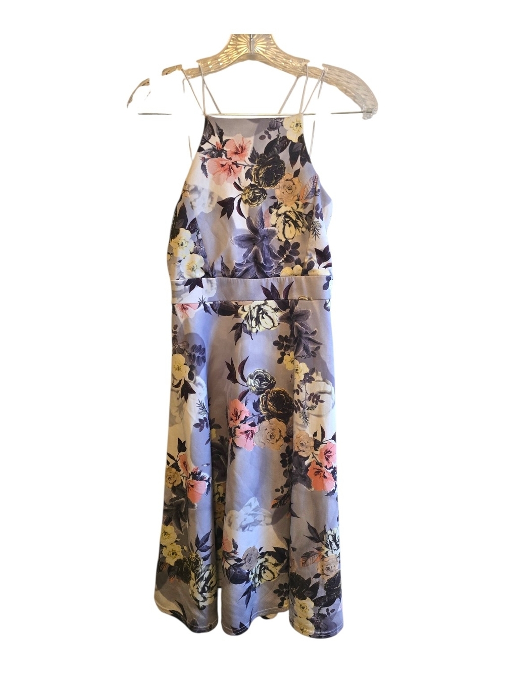 Boohoo Night Floral Halter Midi Dress - Dark Academia Whimsigoth Strappy